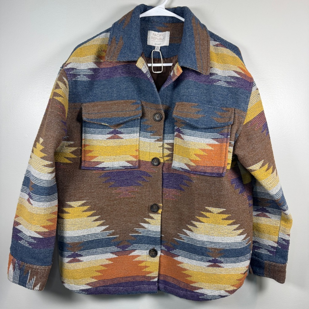 Pacific Republic Pull&Bear Southwestern Shacket Jacket Brown Multi XS Western